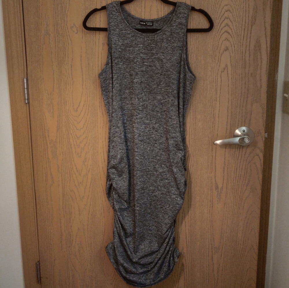 SHEIN Dark Heather Gray Rouched Sleeveless Midi Bodycon Dress